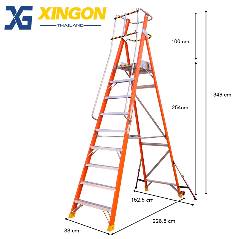 บันไดไฟเบอร์กลาสแพลตฟอร์ม9ฟุตมีขาค้ำ XG-152F9 - Image 5