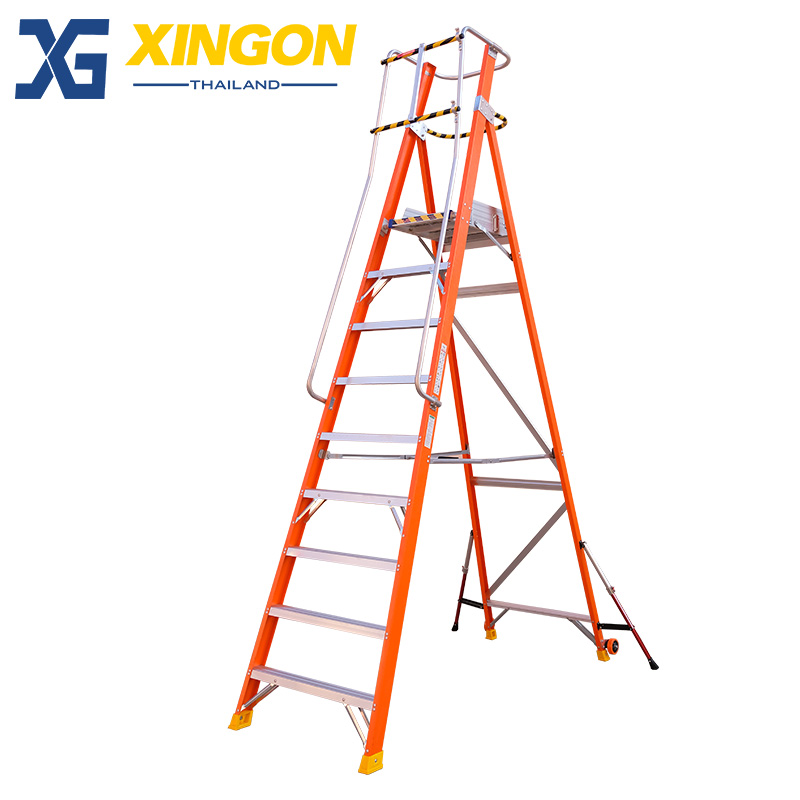 บันไดไฟเบอร์กลาสแพลตฟอร์ม9ฟุตมีขาค้ำ XG-152F9