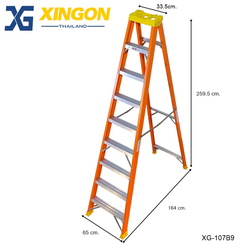 บันไดไฟเบอร์กลาสทรงเอมีถาดวางเครื่องมือ9ฟุต XG107B9 - Image 4