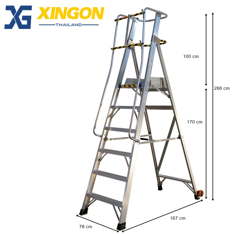 บันไดอลูมิเนียมติดล้อ6ฟุตมีราวจับและกันตก XG-152A6 - Image 3