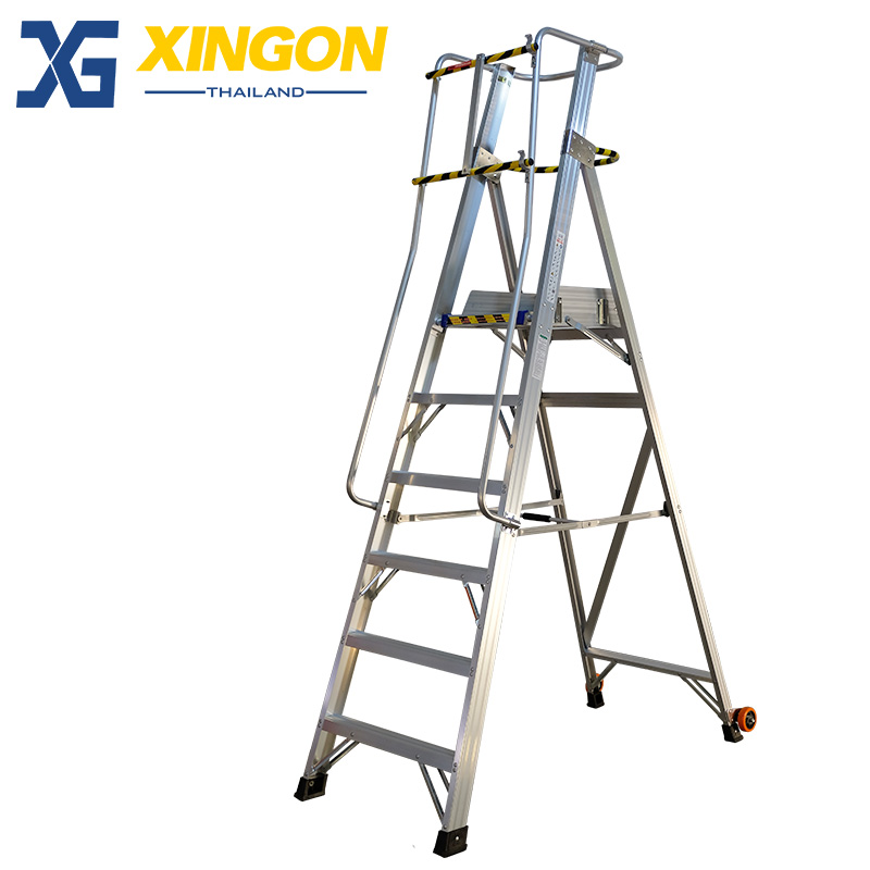 บันไดอลูมิเนียมติดล้อ6ฟุตมีราวจับและกันตก XG-152A6 - Image 2
