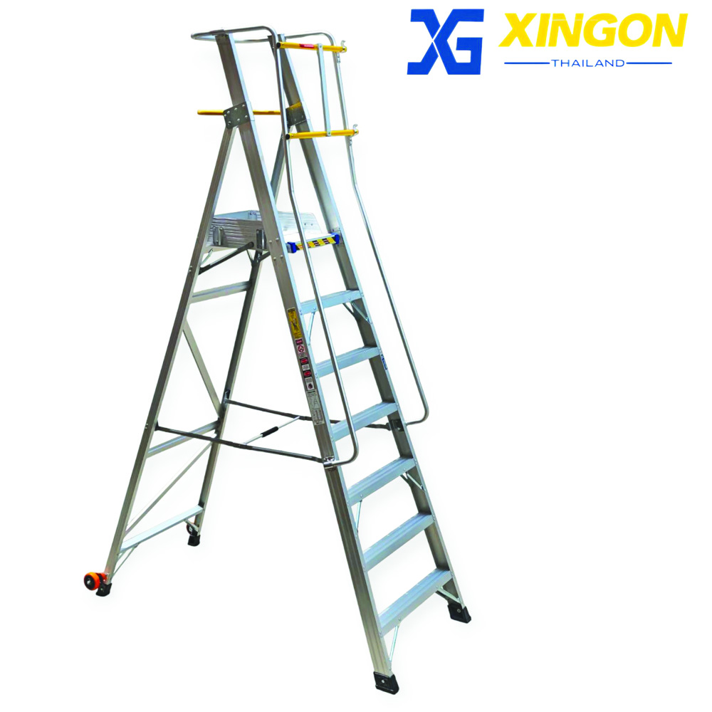 บันไดแพลตฟอร์ม อลูมิเนียม7ฟุตมีราวจับและกันตก XG-152A7 - Image 3
