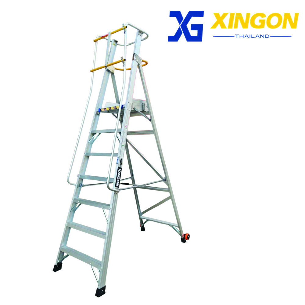 บันไดแพลตฟอร์ม อลูมิเนียม7ฟุตมีราวจับและกันตก XG-152A7