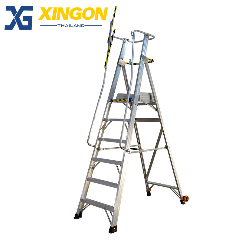 บันไดอลูมิเนียมติดล้อ6ฟุตมีราวจับและกันตก XG-152A6