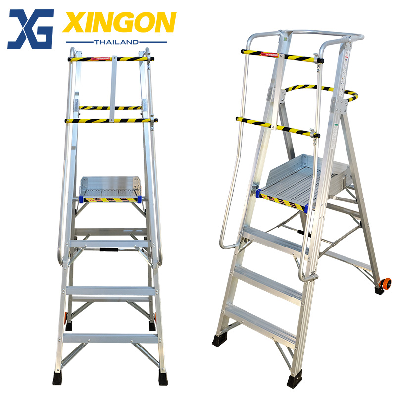 บันไดแพลตฟอร์ม อลูมิเนียม4ฟุตมีราวจับและกันตก XG-152A4 - Image 6
