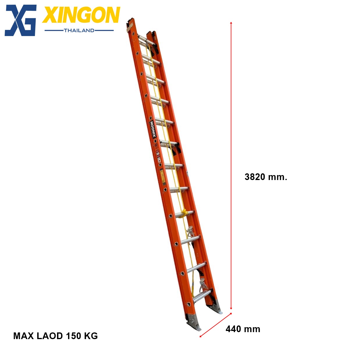 บันไดพาด2ตอนเลื่อน12ฟุต-ไฟเบอร์กลาส XG-127D2x12 - Image 2
