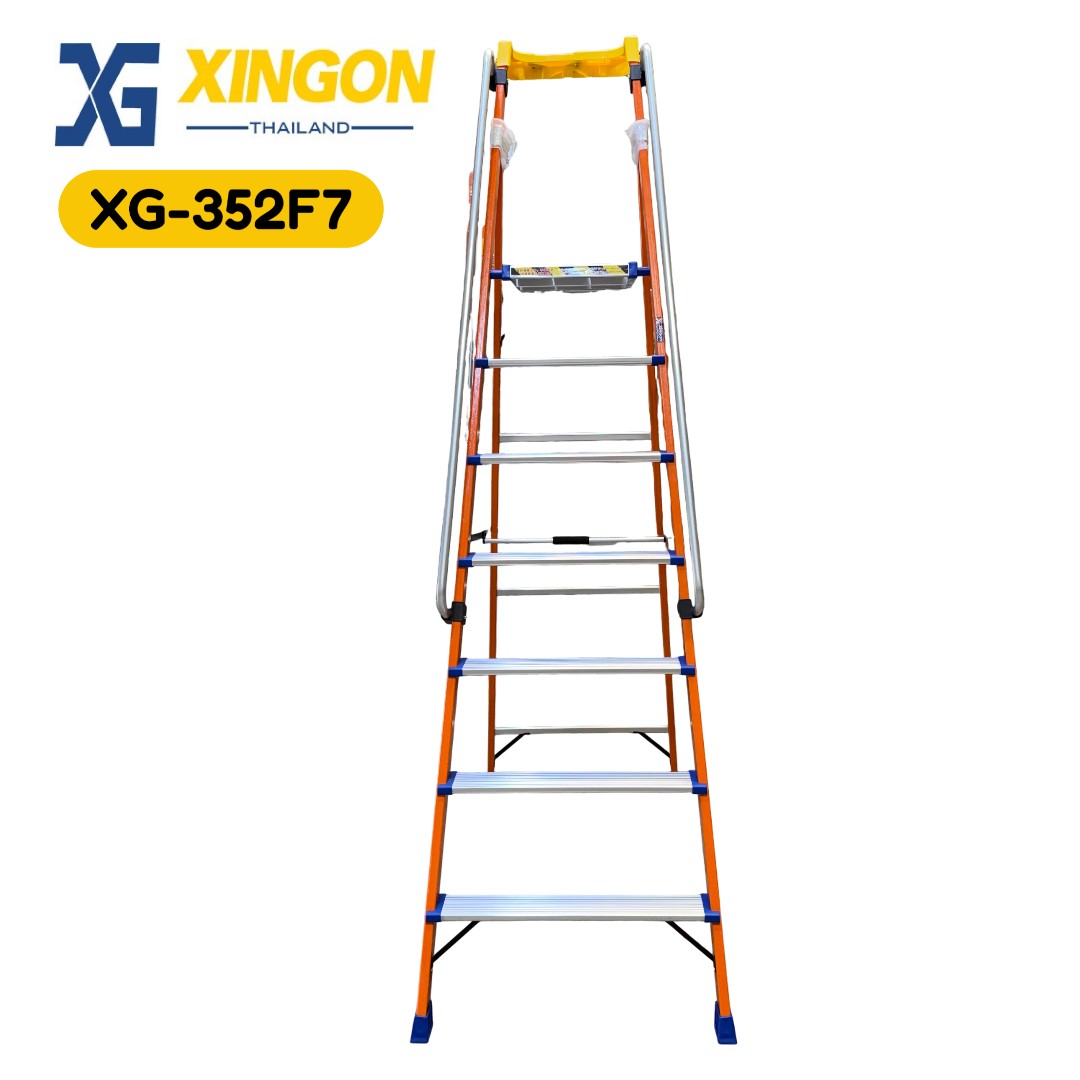 บันไดแพลตฟอร์มไฟเบอร์กลาสมีราวจับ รุ่นจัมโบ้7ฟุต XG-352F7 (สินค้าใหม่) - Image 2